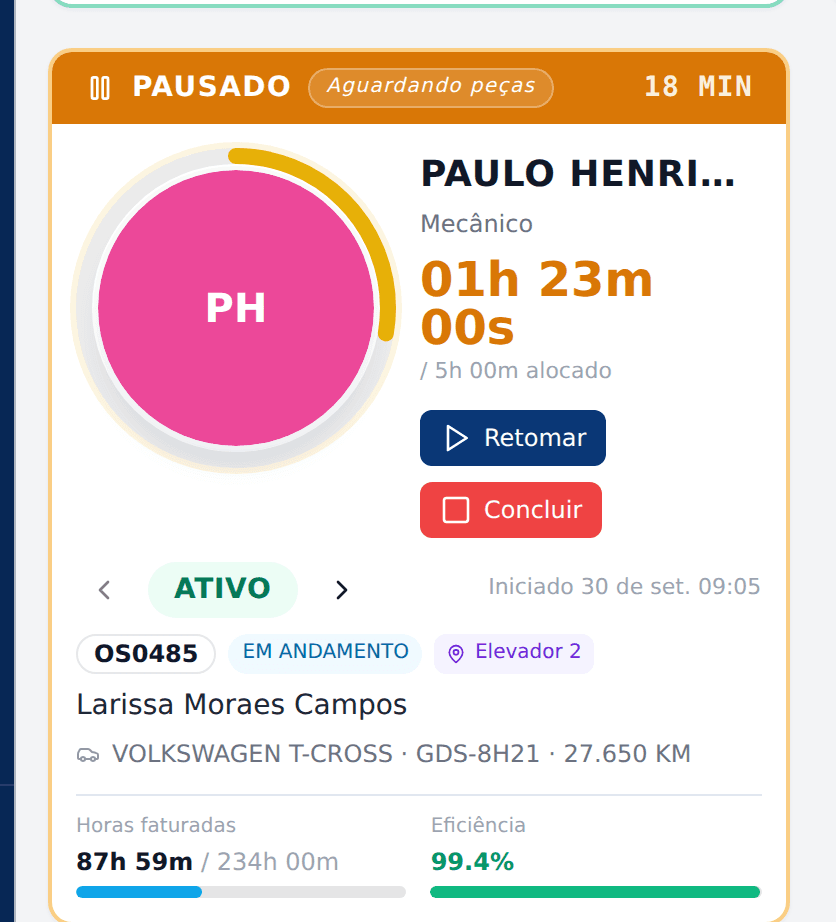 Técnico pausado, aguardando peças