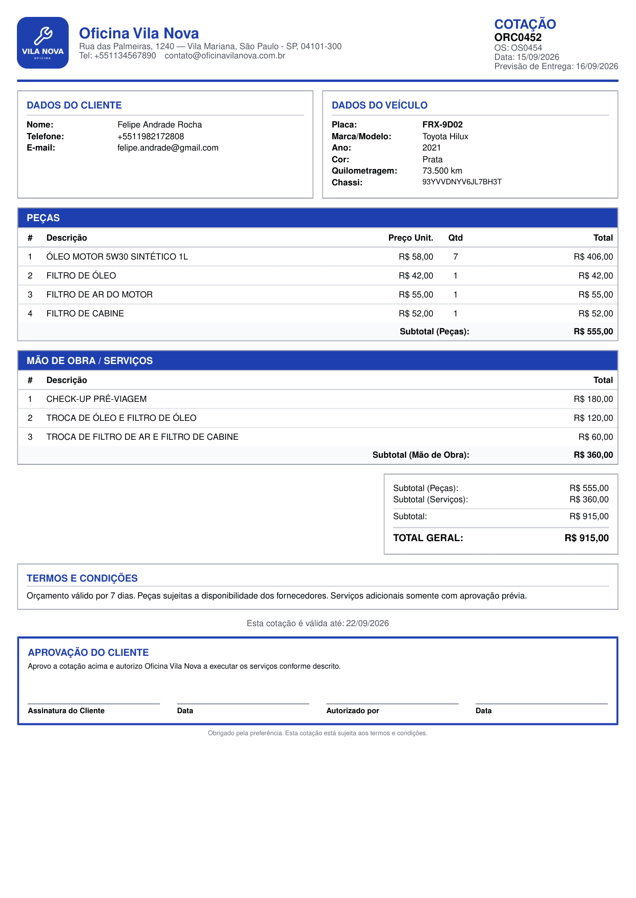PDF do orçamento