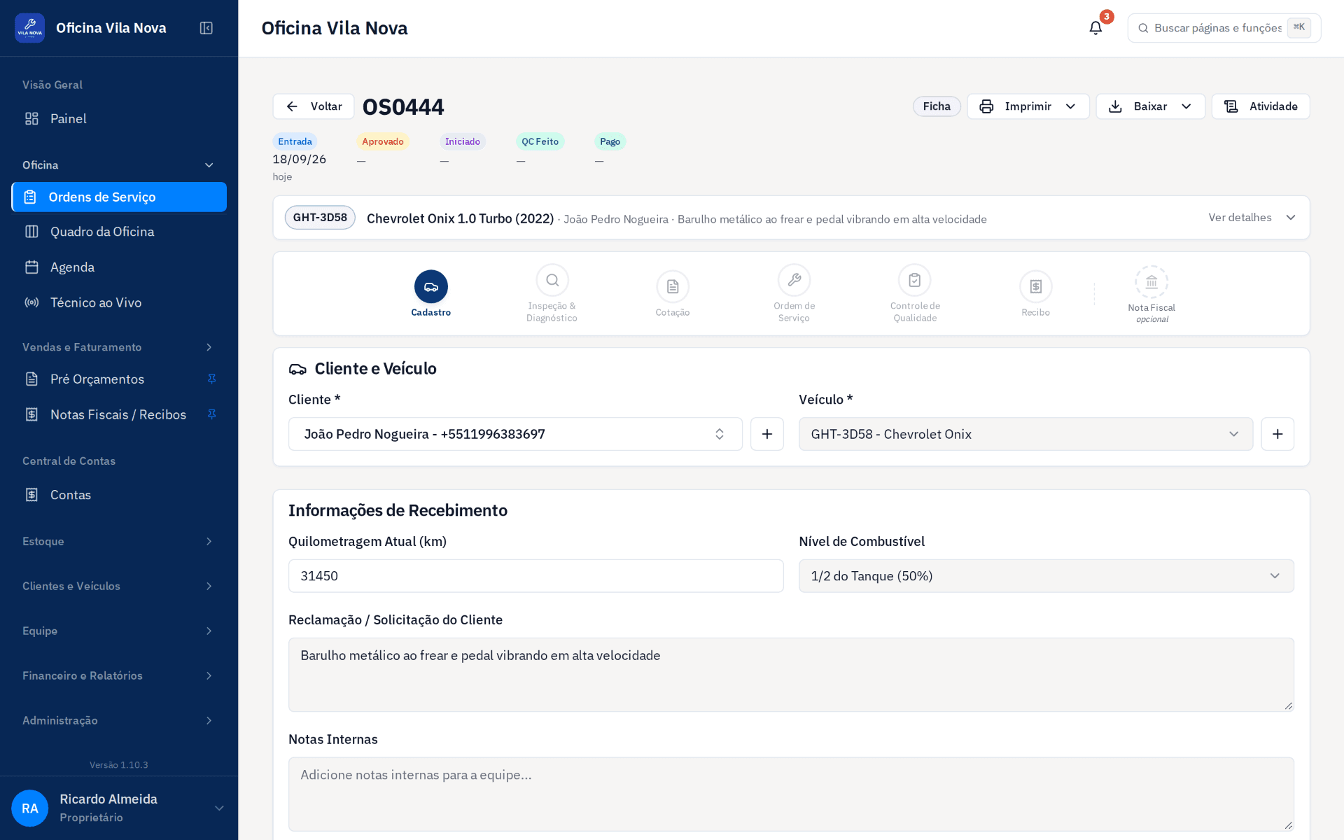 Entrada do veículo com diagrama de avarias
