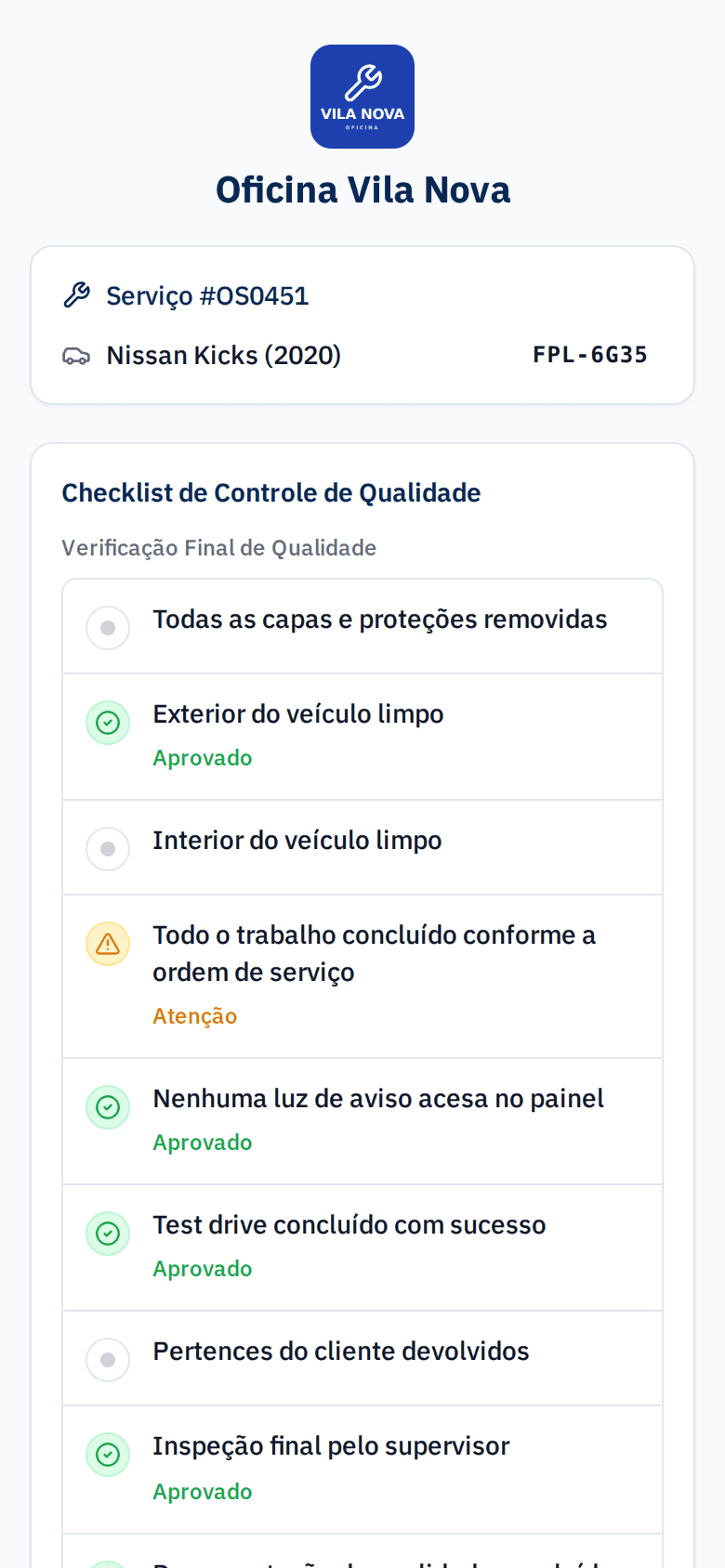 Relatório de qualidade no celular